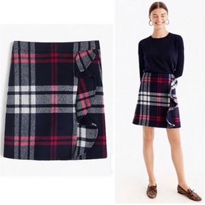 J CREW PLAID RUFFLE MINI SKIRT IN DOUBLE-SERGE WOOL NAVY Multi